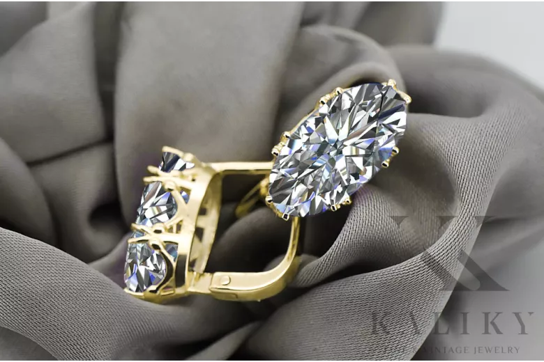 Вінтаж стиль Сережки Циркон 14K Жовте золото vec021y